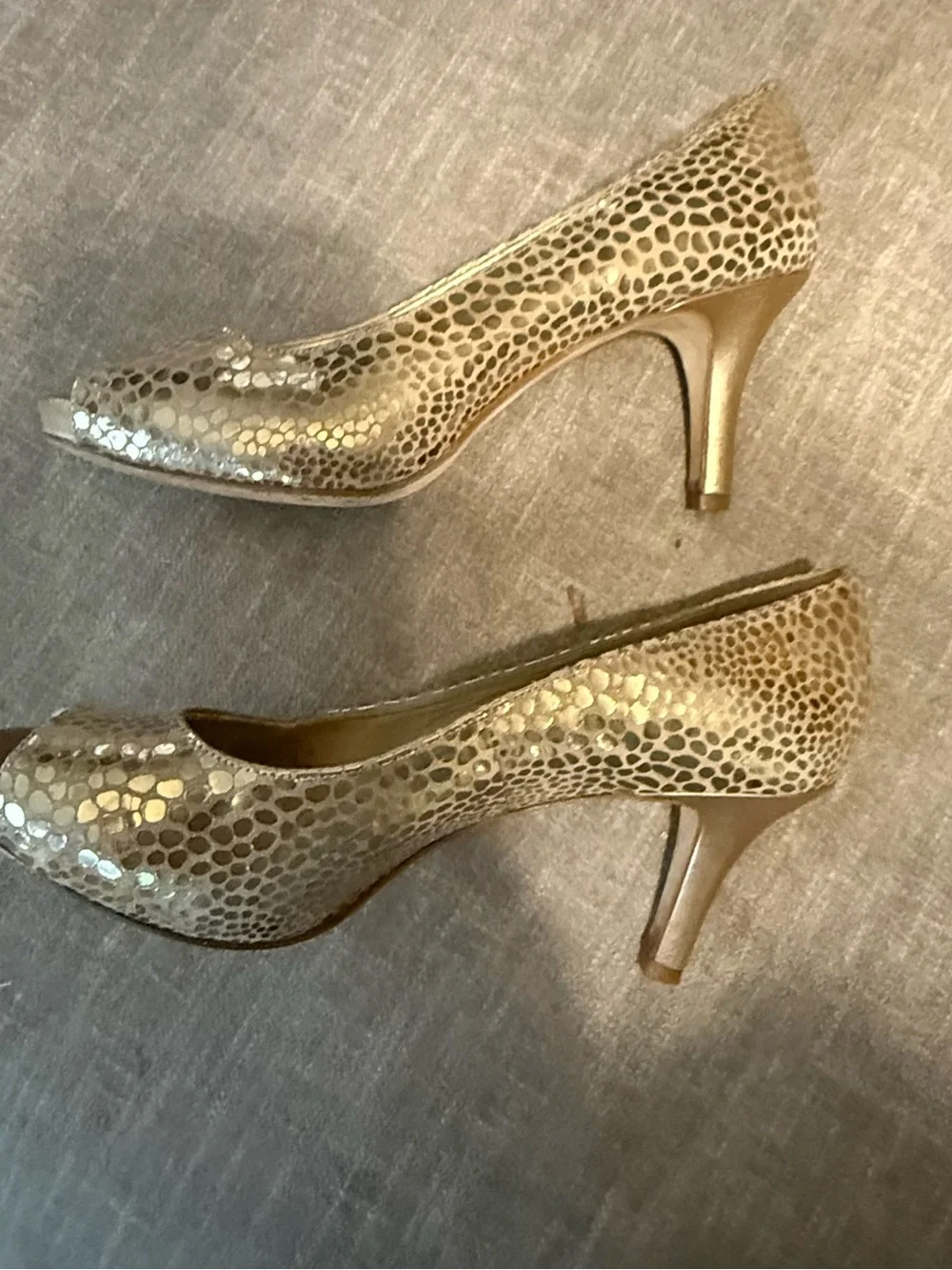 ANTONIO MELANI Metallic Gold Peep-Toe Heels